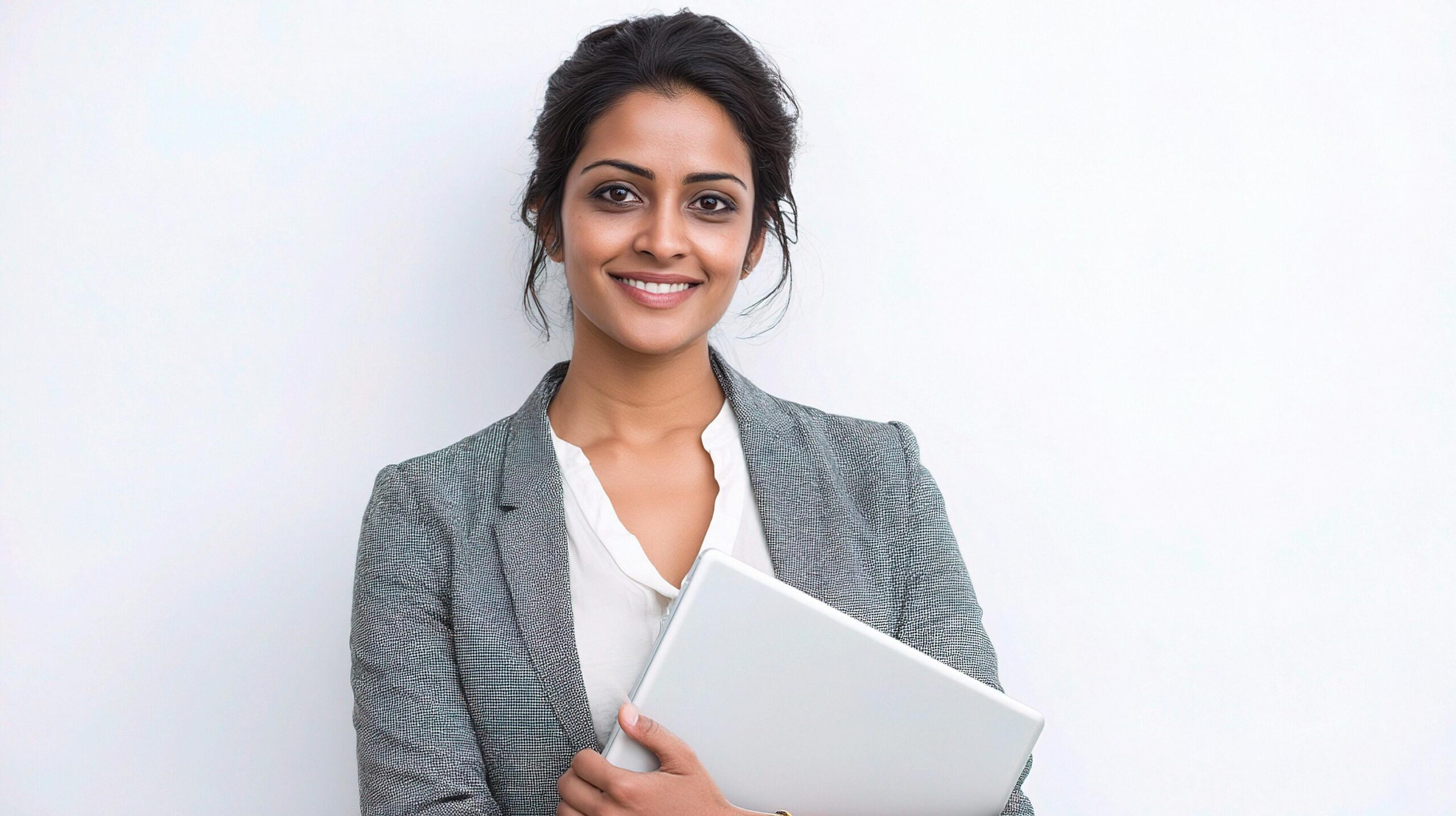 a-smiling-indian-business-woman-holding-a-laptop-free-photo